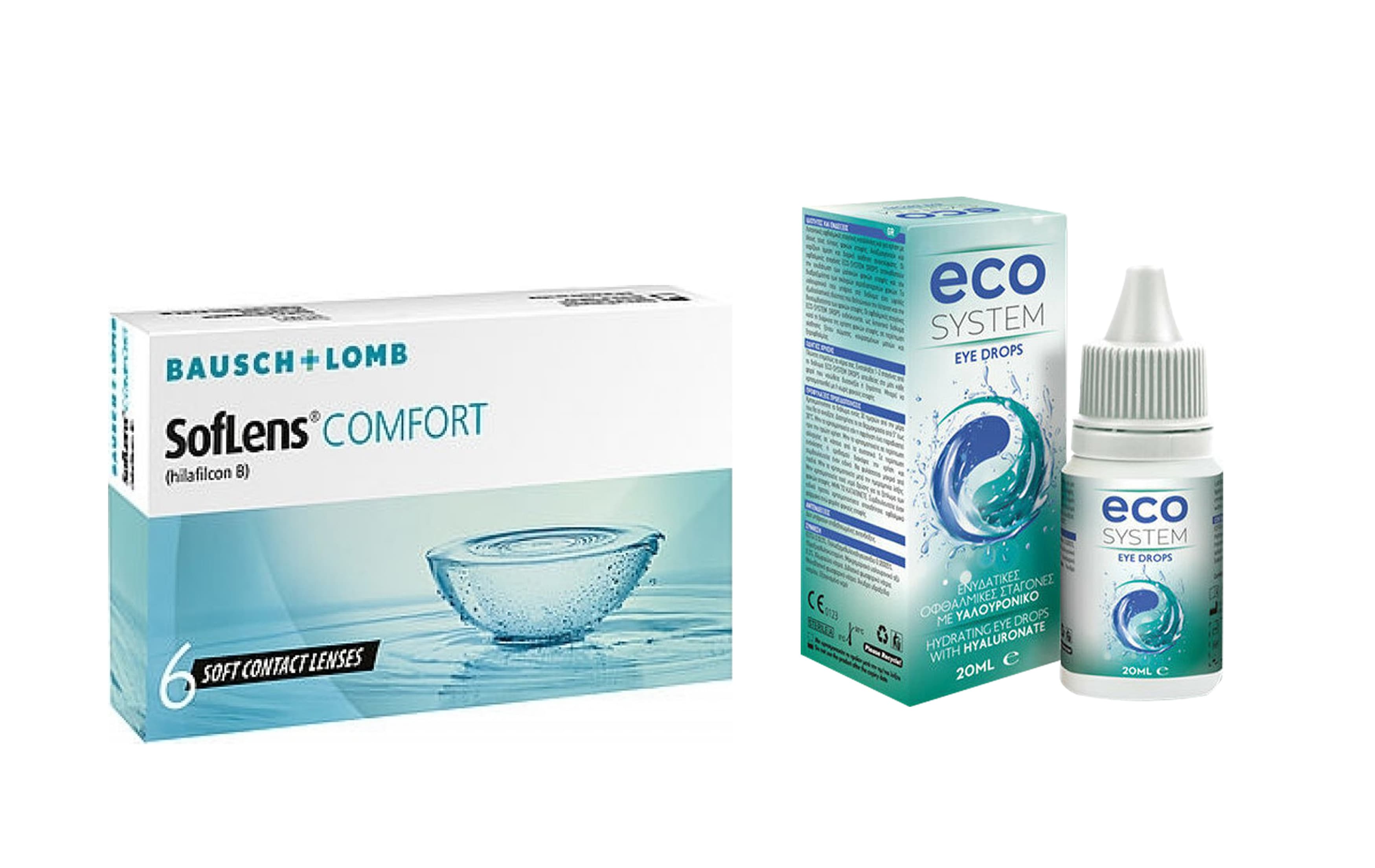 Bausch & Lomb soflens comfort 6 τεμάχια + ECOSYSTEM EYE DROPS 15 ML