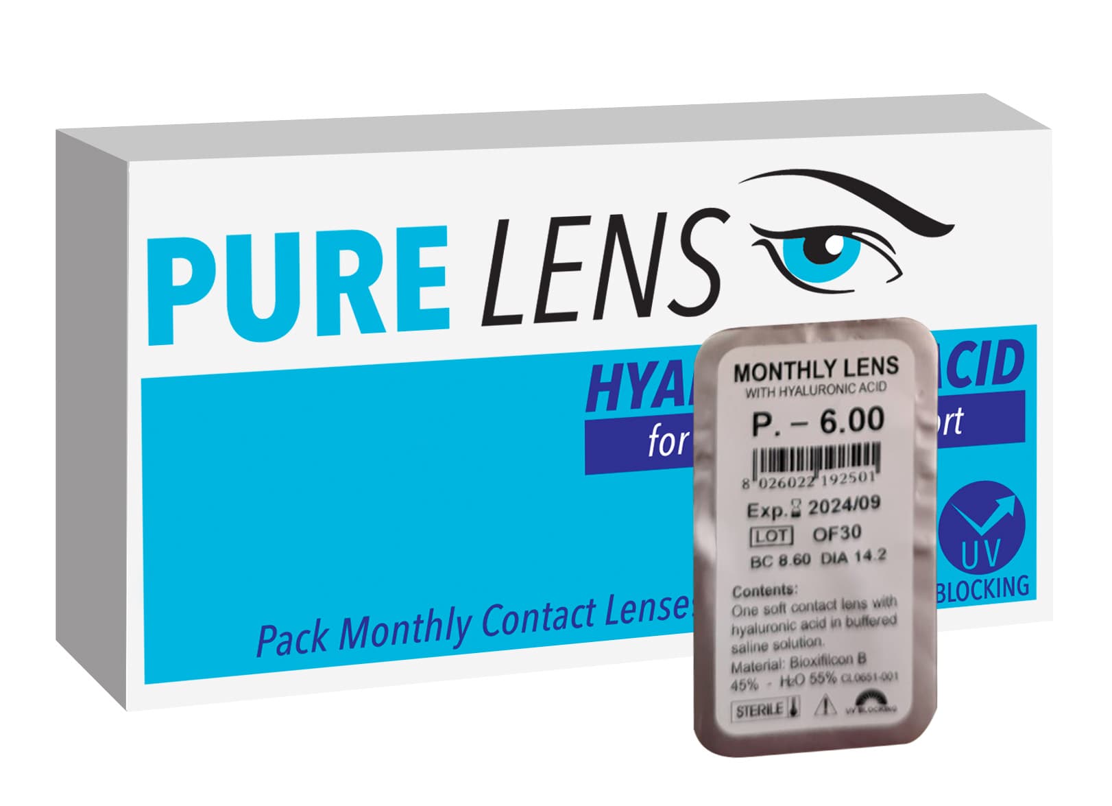 Pure Lens Hyalouronic ΜΥΩΠΙΑΣ ΜΗΝΙΑΙΟΙ - 1 ΦΑΚΟΣ  (Μεμονωμένο τμχ. Χωρίς κουτί)