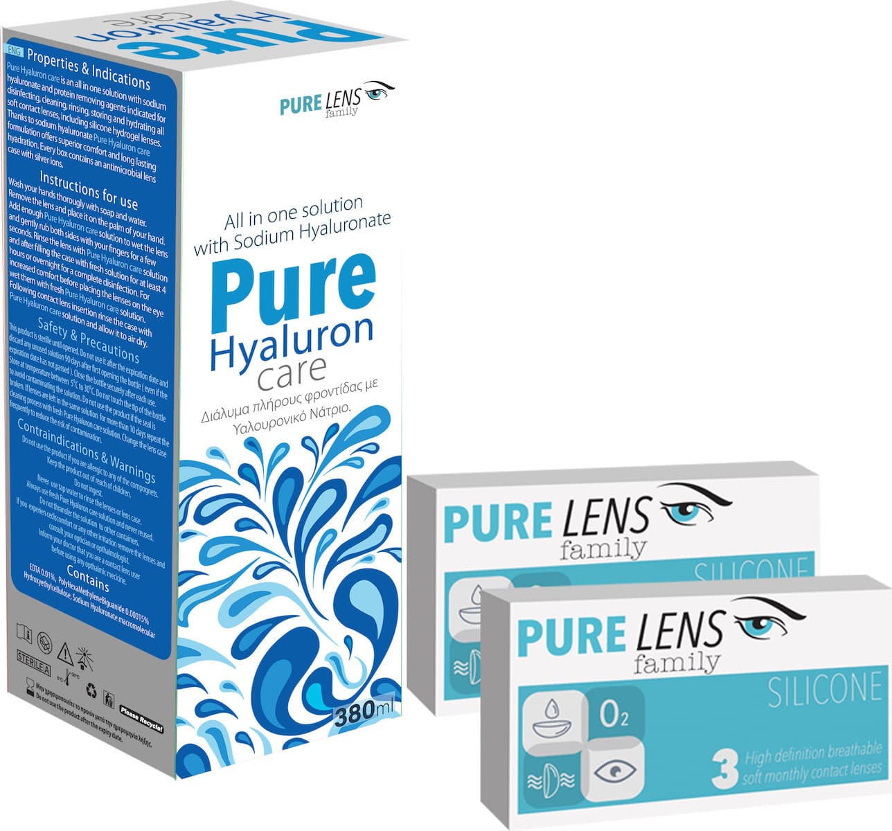 PURE LENS SILICONE ΜΗΝΙΑΙΟΙ ΜΥΩΠΙΑΣ ΥΠΕΡΜΕΤΡΩΠΙΑΣ ΣΙΛΙΚΟΝΗΣ-ΥΔΡΟΓΕΛΗΣ - 6 ΦΑΚΟΙ ( 3 ZEΥΓΗ)  +Pure Hyaluron Care 380ml