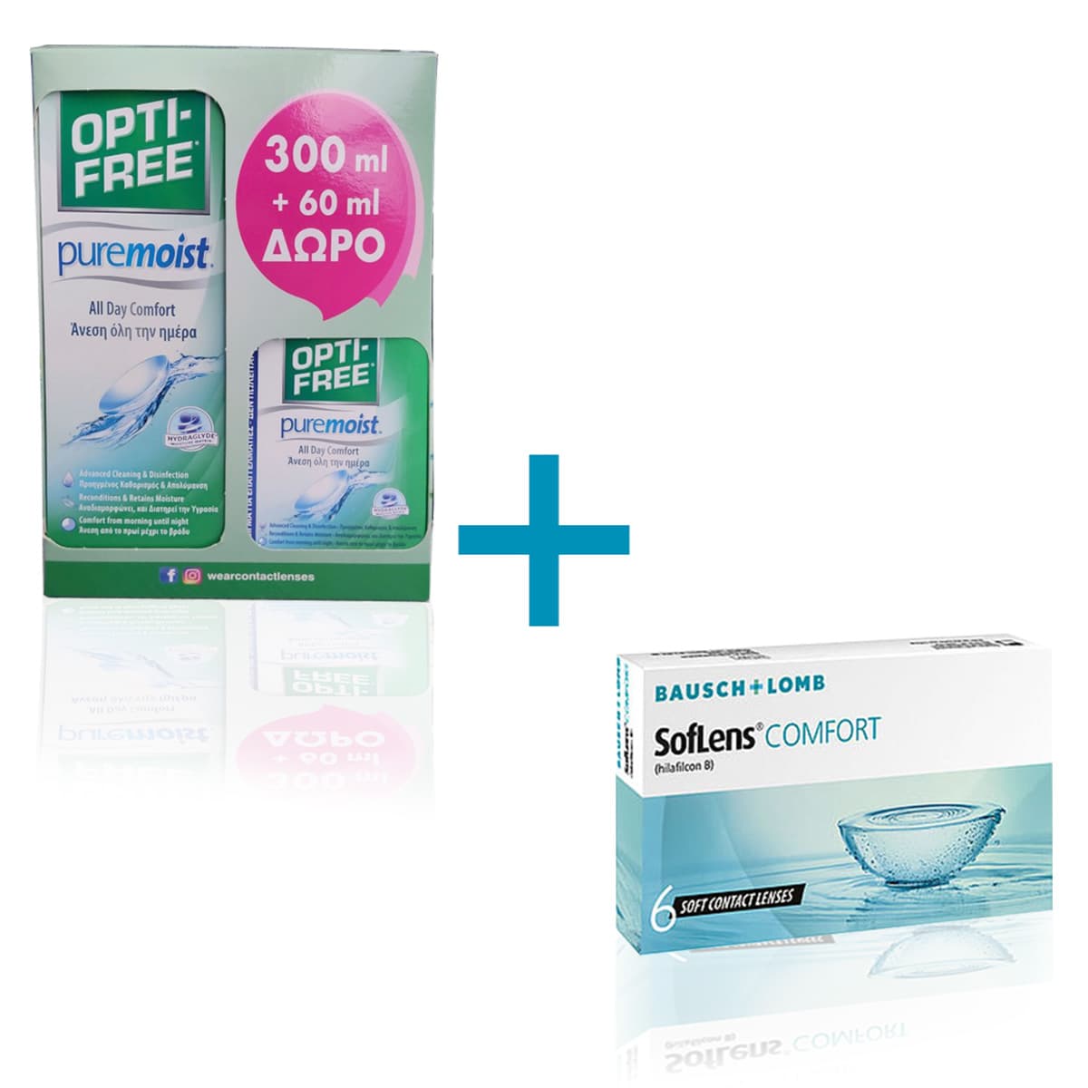 Bausch & Lomb Soflens Comfort 6pack + Opti Free Pure Moist (300ml+90 ml ΔΩΡΕΑΝ)