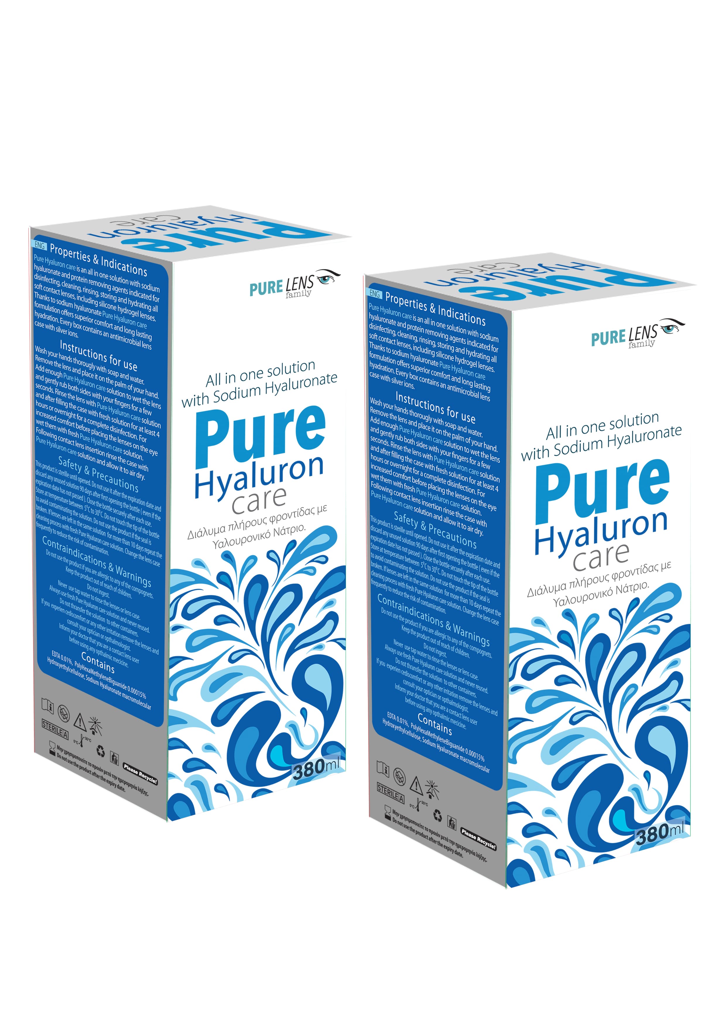 Pure Hyaluron Care Υγρό φροντίδας Μαλακών Φακών Επαφής με Υαλουρονικό Νάτριο (380ml) 1+1