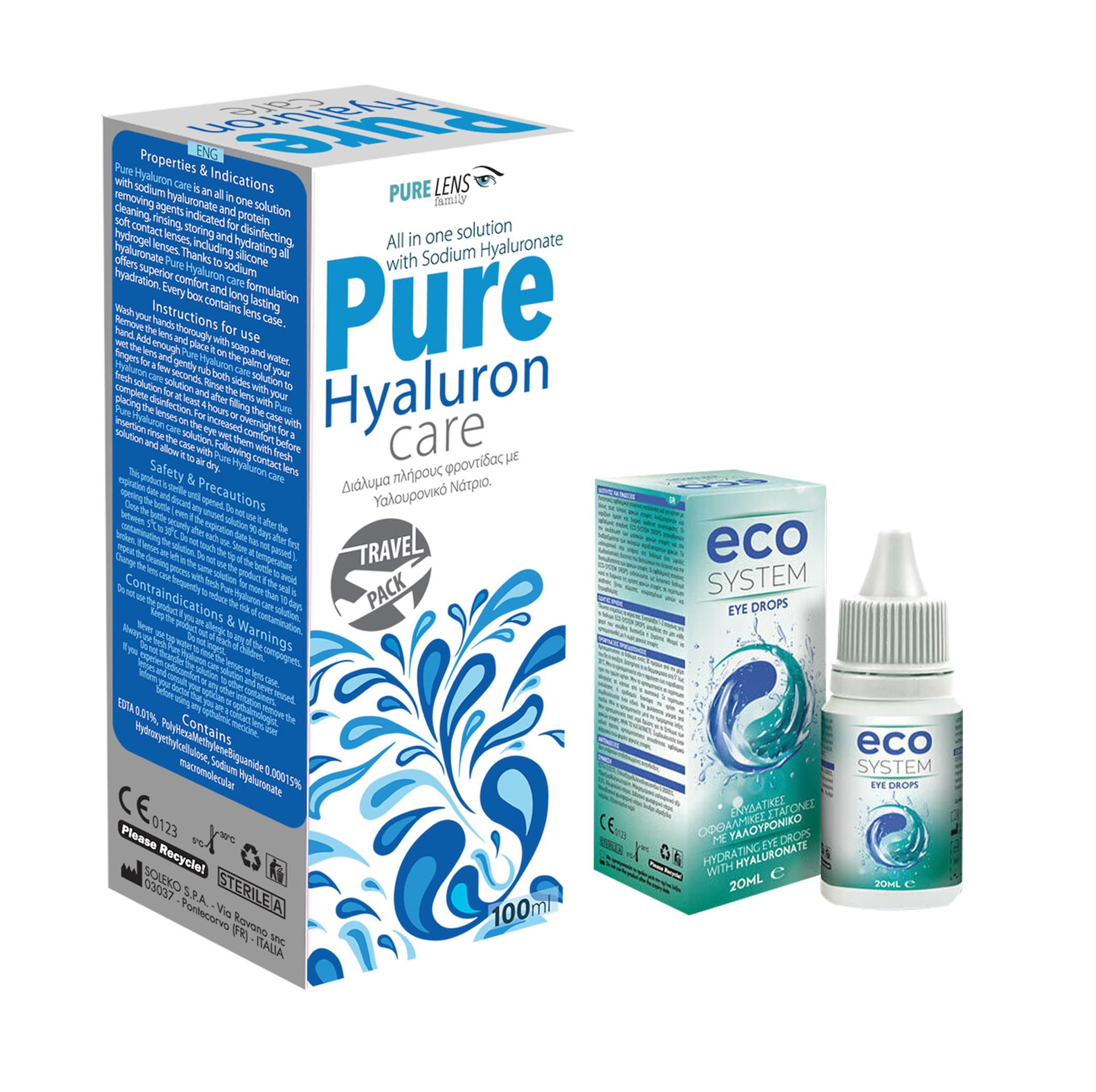 Pure Hyaluron Care Υγρό φροντίδας Μαλακών Φακών Επαφής με Υαλουρονικό Νάτριο (100ml) + ECOSYSTEM EYE DROPS 15 ML