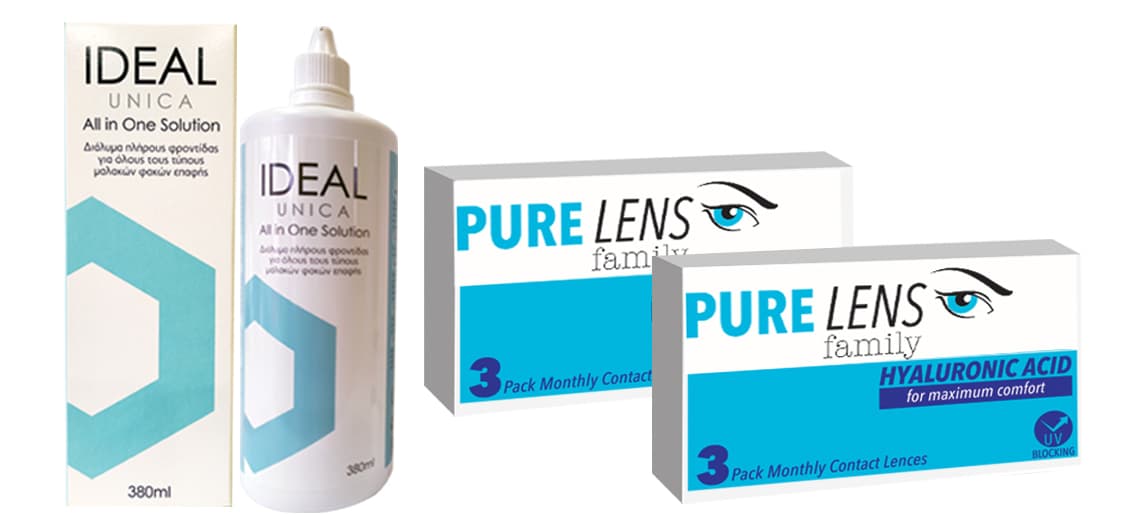 Pure Lens Hyalouronic ΜΥΩΠΙΑΣ ΜΗΝΙΑΙΟΙ - 6 ΦΑΚΟΙ+ Ideal Unica 380ml