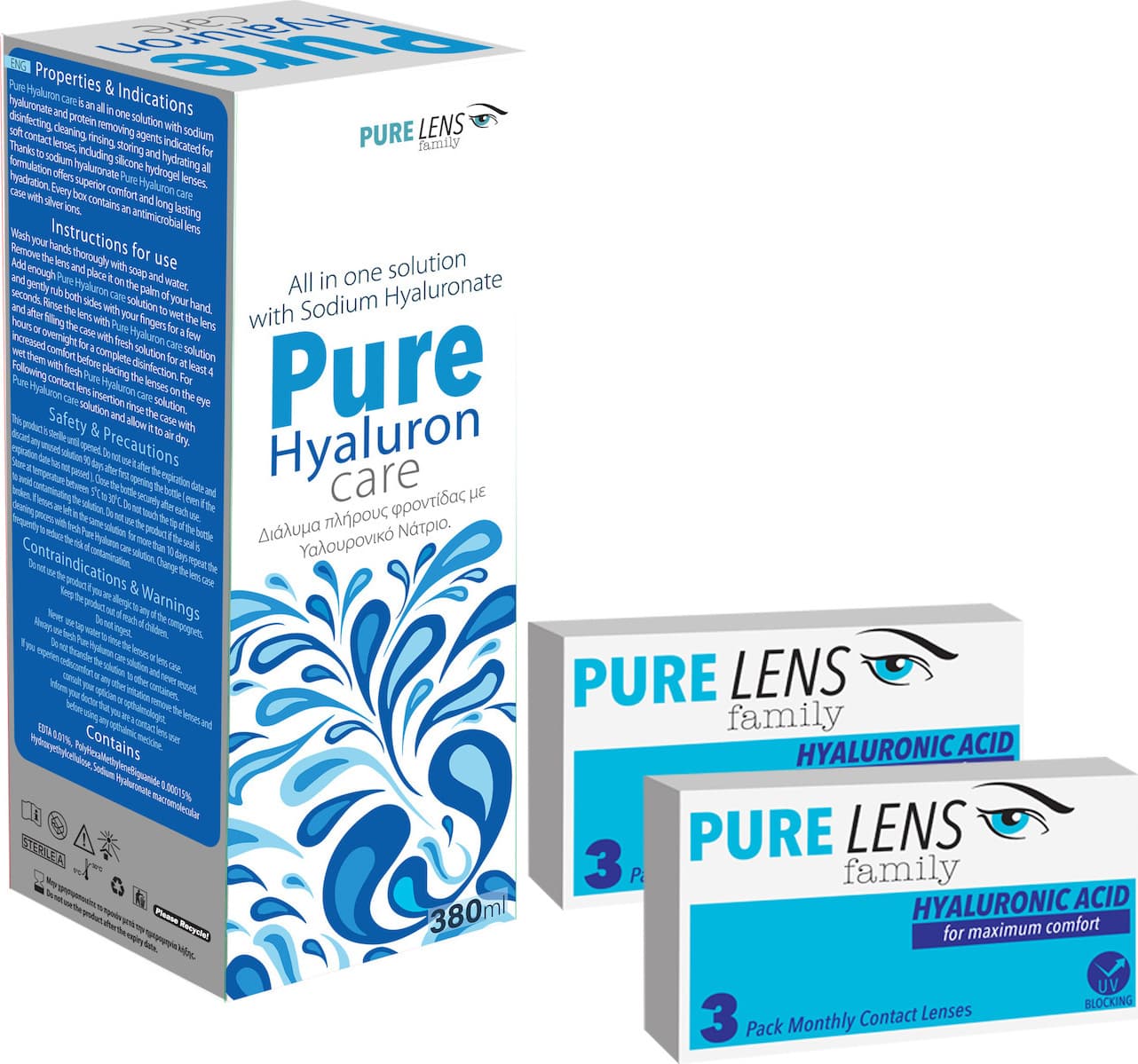 Pure Lens Hyalouronic ΜΥΩΠΙΑΣ ΜΗΝΙΑΙΟΙ - 6 ΦΑΚΟΙ+Pure Hyaluron Care 380ml