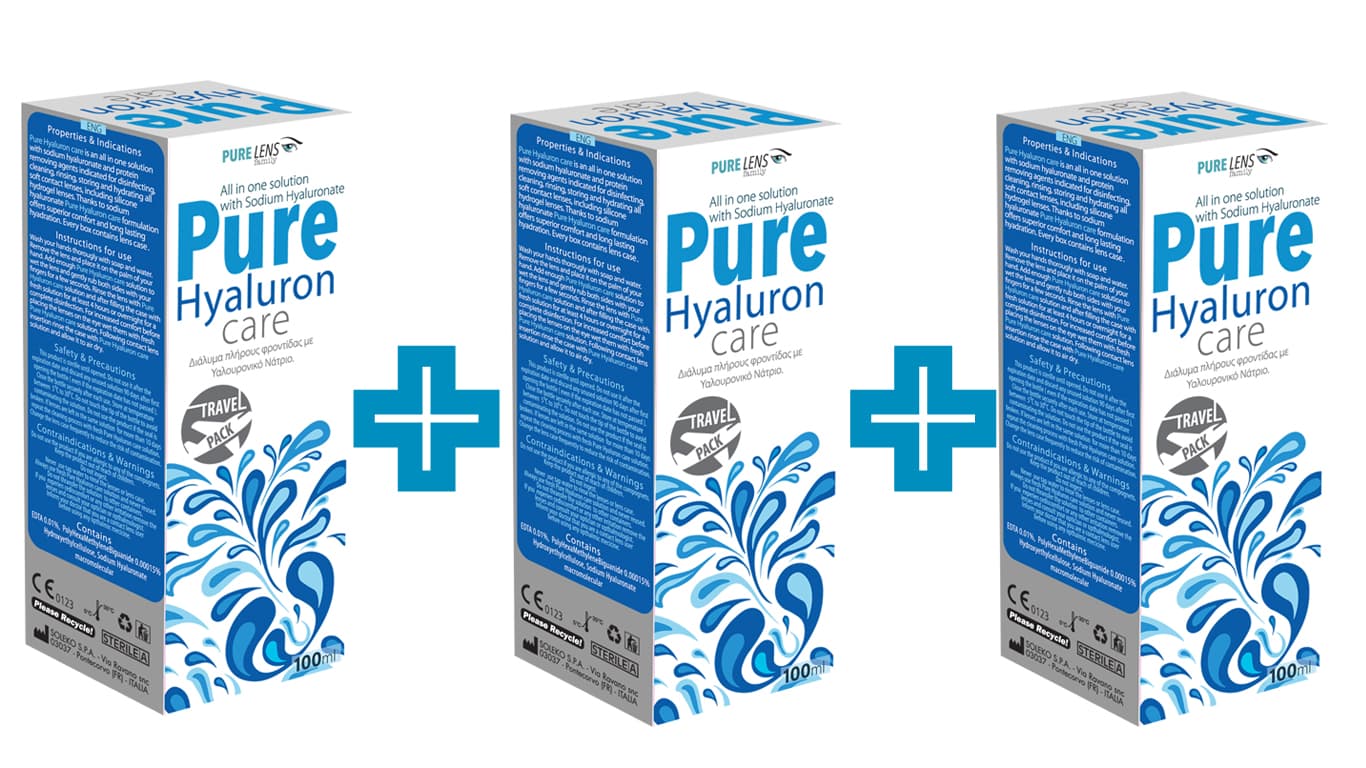 Pure Hyaluron Care Υγρό φροντίδας Μαλακών Φακών Επαφής με Υαλουρονικό Νάτριο 3 X 100ml