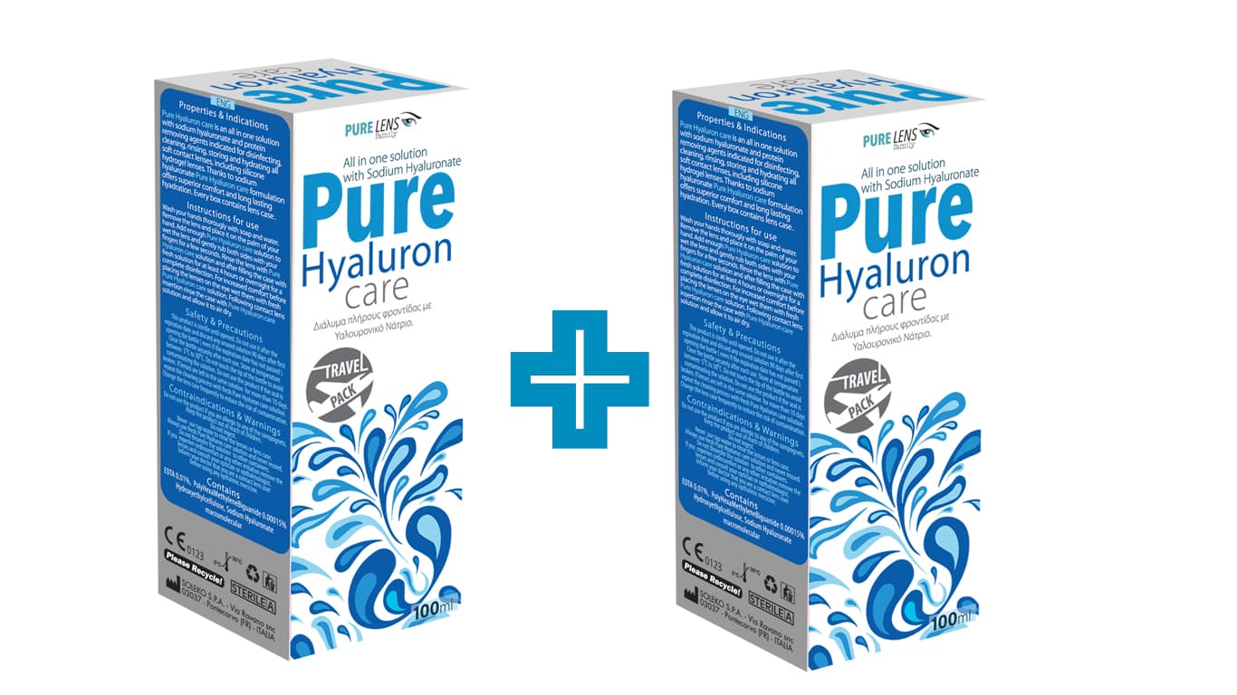 Pure Hyaluron Care Υγρό φροντίδας Μαλακών Φακών Επαφής με Υαλουρονικό Νάτριο 2 X 100ml