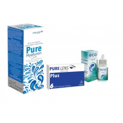 PURE LENS PLUS 6 ΦΑΚΟΙ ( 3 ZEΥΓΗ)  +Pure Hyaluron Care 380ml+ ECOSYSTEM EYE DROPS 20 ML