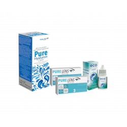 PURE LENS SILICONE ΜΗΝΙΑΙΟΙ ΜΥΩΠΙΑΣ ΥΠΕΡΜΕΤΡΩΠΙΑΣ ΣΙΛΙΚΟΝΗΣ-ΥΔΡΟΓΕΛΗΣ - 6 ΦΑΚΟΙ ( 3 ZEΥΓΗ)  +Pure Hyaluron Care 380ml+ ECOSYSTEM EYE DROPS 20 ML