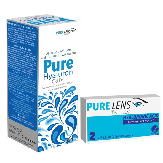 Pure Lens Hyalouronic ΜΥΩΠΙΑΣ ΜΗΝΙΑΙΟΙ - 2 ΦΑΚΟΙ+ Pure Hyaluron Care 380ml (ΜΕΜΟΝΩΜΕΝΑ ΤΜΧ. ΧΩΡΙΣ ΚΟΥΤΙ)